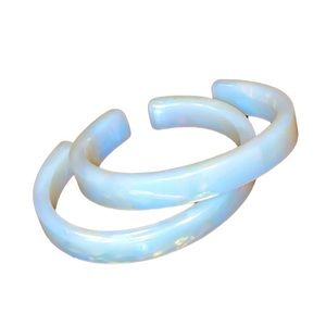 *PAIR* J.CREW Womens Slim Acetate Open Cuff Bracelet | Ivory Iridescent | S/M